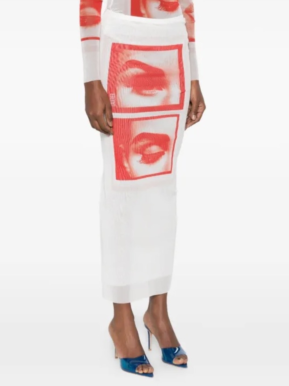 Jean Paul Gaultier Re-Edition Eyes & Lips Print Mesh Maxi Skirt White S $500 - Picture 6 of 13